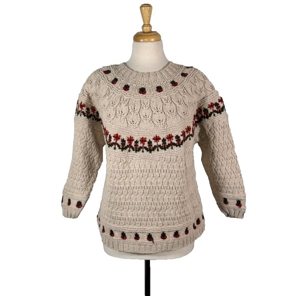 Weather Vane Sweaters - VTG Weathervane Pullover Heavy Sweater Hand Knit Floral Women Size M CottageCore
